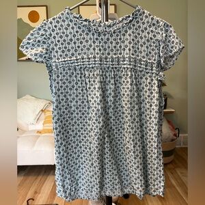LOFT Light Blue Floral Pintuck Blouse